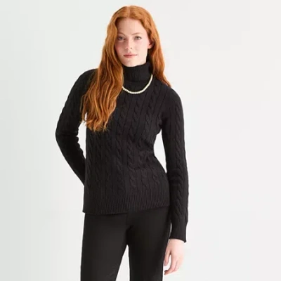 St. John's Bay Tall Womens Turtleneck Long Sleeve Pullover Sweater In Black