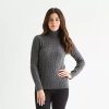 St. John's Bay Tall Womens Turtleneck Long Sleeve Pullover Sweater In Gray