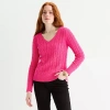 St. John's Bay Tall Womens V Neck Long Sleeve Cable Knit Pullover Sweater In Multi