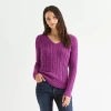 St. John's Bay Tall Womens V Neck Long Sleeve Cable Knit Pullover Sweater In Multi