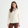 St. John's Bay Tall Womens V Neck Long Sleeve Cable Knit Pullover Sweater In Multi