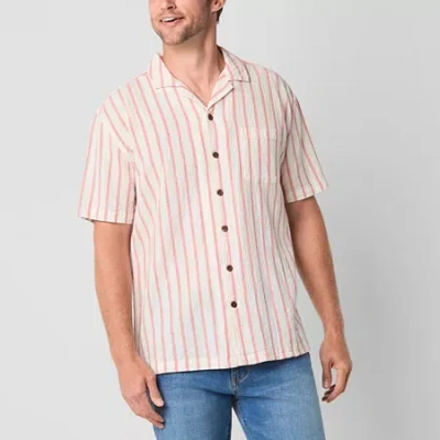 St. John's Bay Textured Button-down Mens V Neck Short Sleeve Camp Shirt In Neutral