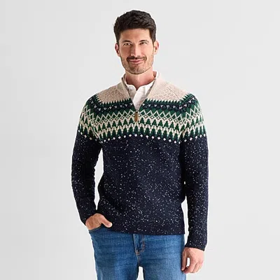 St. John's Bay Textured Mens Mock Neck Long Sleeve Striped Quarter-zip Pullover Sweater In Blue