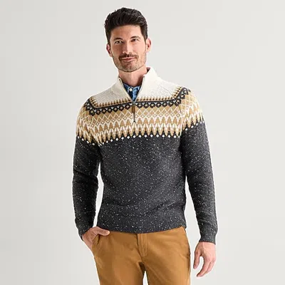 St. John's Bay Textured Mens Mock Neck Long Sleeve Striped Quarter-zip Pullover Sweater In Gray