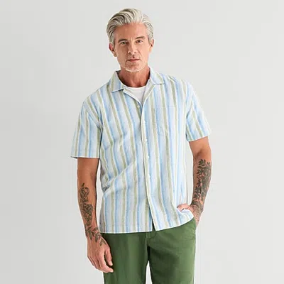 St. John's Bay Textured Mens Short Sleeve Camp Shirt In Green