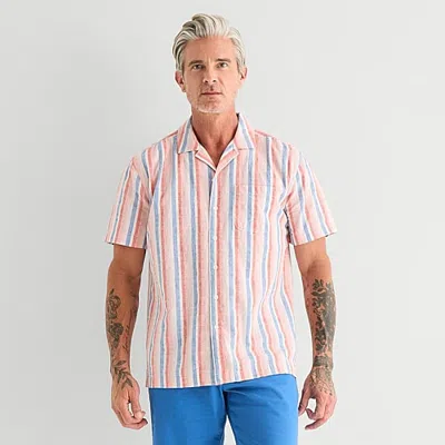 St. John's Bay Textured Mens Short Sleeve Camp Shirt In Orange