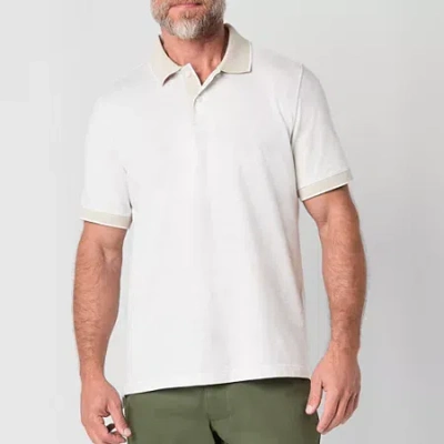 St. John's Bay Textured Premium Stretch Mens Classic Fit Short Sleeve Polo Shirt In White