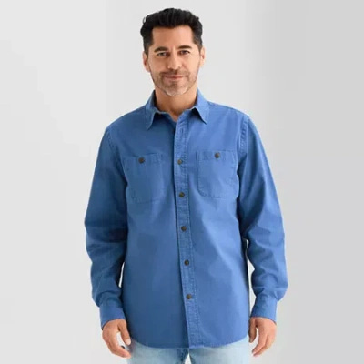 St. John's Bay Twill Field Mens Long Sleeve Classic Fit Button-down Shirt In Blue