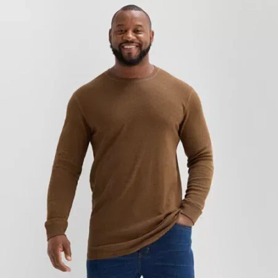 St. John's Bay Waffle Mens Crew Neck Long Sleeve Classic Fit Big And Tall Thermal Top In Brown