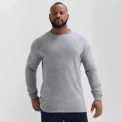 St. John's Bay Waffle Mens Crew Neck Long Sleeve Classic Fit Big And Tall Thermal Top In Gray