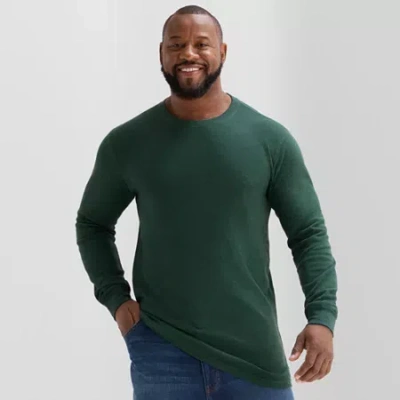 St. John's Bay Waffle Mens Crew Neck Long Sleeve Classic Fit Big And Tall Thermal Top In Green