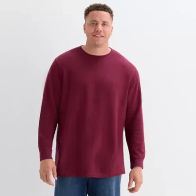 St. John's Bay Waffle Mens Crew Neck Long Sleeve Classic Fit Big And Tall Thermal Top In Red