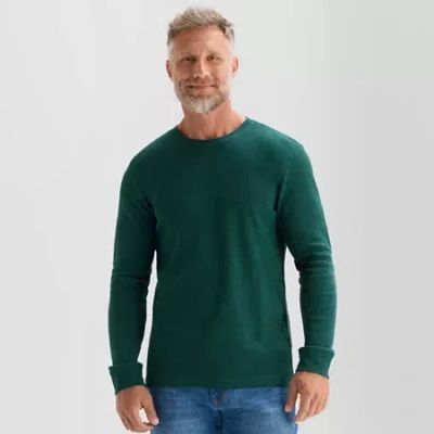 St. John's Bay Waffle Mens Crew Neck Long Sleeve Classic Fit Thermal Top In Green