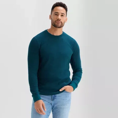 St. John's Bay Waffle Mens Crew Neck Long Sleeve Classic Fit Thermal Top In Blue
