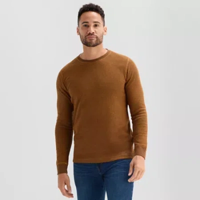 St. John's Bay Waffle Mens Crew Neck Long Sleeve Classic Fit Thermal Top In Brown