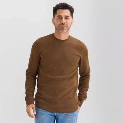 St. John's Bay Waffle Mens Crew Neck Long Sleeve Classic Fit Thermal Top In Brown