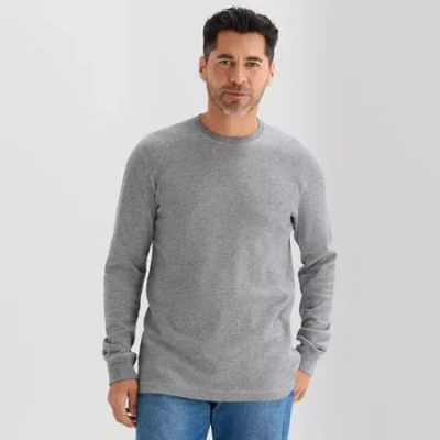 St. John's Bay Waffle Mens Crew Neck Long Sleeve Classic Fit Thermal Top In Gray
