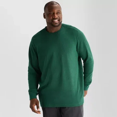 St. John's Bay Waffle Mens Easy-on + Easy-off Crew Neck Long Sleeve Adaptive Big And Tall Sweatshirt In Green