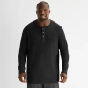 St. John's Bay Waffle Mens Easy-on + Easy-off Long Sleeve Adaptive Classic Fit Big And Tall Henley S In Black