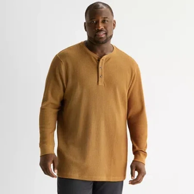 St. John's Bay Waffle Mens Easy-on + Easy-off Long Sleeve Adaptive Classic Fit Big And Tall Henley S In Brown