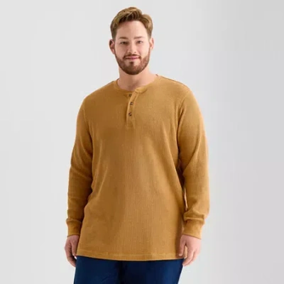 St. John's Bay Waffle Mens Henley Neck Long Sleeve Classic Fit Big And Tall Thermal Top In Brown