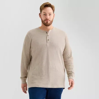 St. John's Bay Waffle Mens Henley Neck Long Sleeve Classic Fit Big And Tall Thermal Top In Neutral