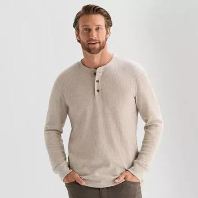 St. John's Bay Waffle Mens Henley Neck Long Sleeve Classic Fit Thermal Top In Neutral