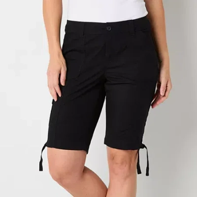 St. John's Bay Womens 11 1/2" Mid Rise Cargo Short In Black