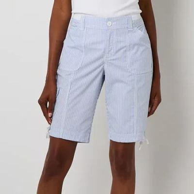 St. John's Bay Womens 11 1/2" Mid Rise Cargo Short In Blue