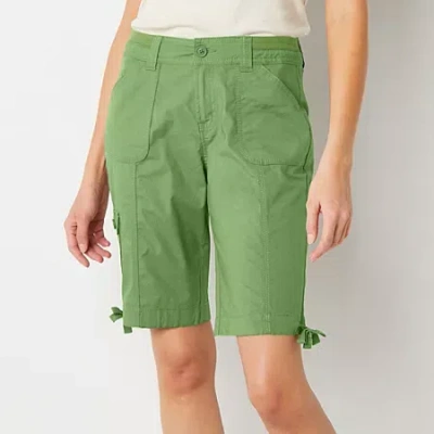 St. John's Bay Womens 11 1/2" Mid Rise Cargo Short In Green