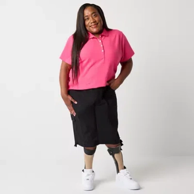 St. John's Bay Womens 11 1/2" Mid Rise Plus Adaptive Easy-on + Easy-off Bermuda Short In Black