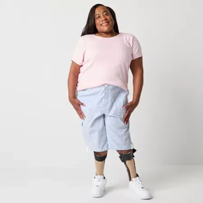 St. John's Bay Womens 11 1/2" Mid Rise Plus Adaptive Easy-on + Easy-off Bermuda Short In Blue