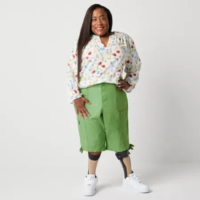 St. John's Bay Womens 11 1/2" Mid Rise Plus Adaptive Easy-on + Easy-off Bermuda Short In Green