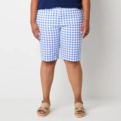 St. John's Bay Womens 11 1/2" Mid Rise Plus Bermuda Short In Blue