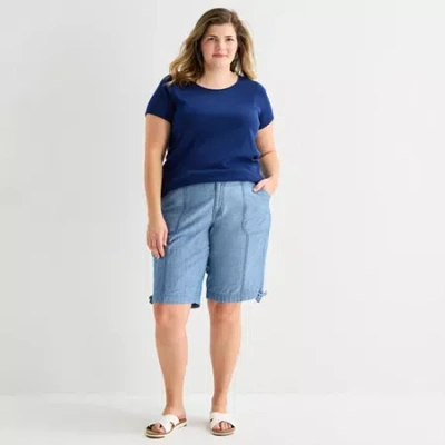 St. John's Bay Womens 11 1/2" Plus Bermuda Short In Blue