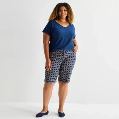 St. John's Bay Womens 11" Mid Rise Plus Bermuda Short In Blue