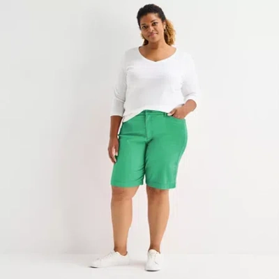 St. John's Bay Womens 11" Mid Rise Plus Bermuda Short In Green