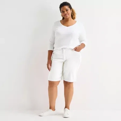St. John's Bay Womens 11" Mid Rise Plus Bermuda Short In White