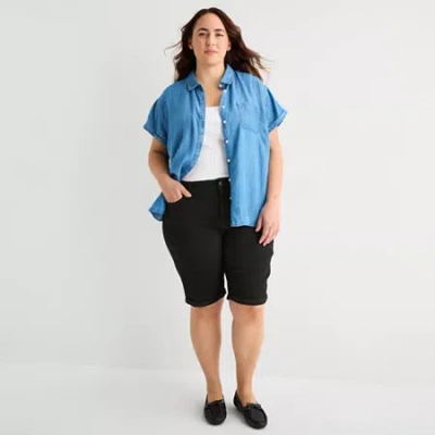 St. John's Bay Womens 11" Plus Bermuda Short In Black