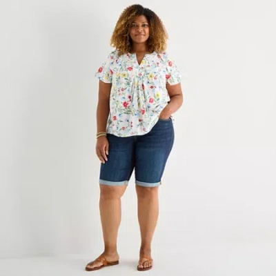 St. John's Bay Womens 11" Plus Bermuda Short In Blue