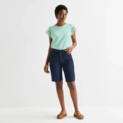 St. John's Bay Womens 11" Tall Bermuda Short In Blue