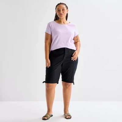 St. John's Bay Womens 12" Plus Adaptive Easy-on + Easy-off 1 Pair Bermuda Short In Black