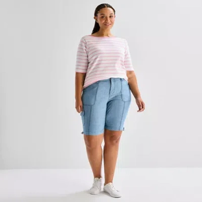 St. John's Bay Womens 12" Plus Adaptive Easy-on + Easy-off Bermuda Short In Blue