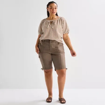 St. John's Bay Womens 12" Plus Adaptive Easy-on + Easy-off Bermuda Short In Brown