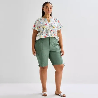 St. John's Bay Womens 12" Plus Adaptive Easy-on + Easy-off Bermuda Short In Green