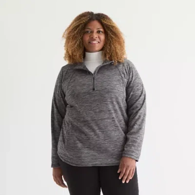 St. John's Bay Womens 1/4 Zip Polar Fleece Long Sleeve Plus Sweatshirt In Black