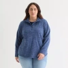 St. John's Bay Womens 1/4 Zip Polar Fleece Long Sleeve Plus Sweatshirt In Blue