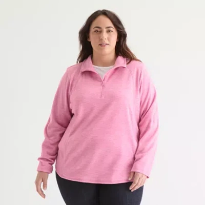 St. John's Bay Womens 1/4 Zip Polar Fleece Long Sleeve Plus Sweatshirt In Pink