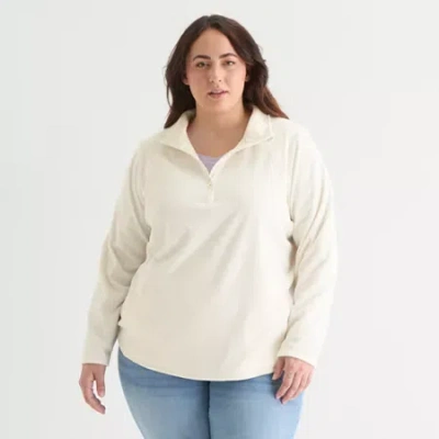 St. John's Bay Womens 1/4 Zip Polar Fleece Long Sleeve Plus Sweatshirt In White