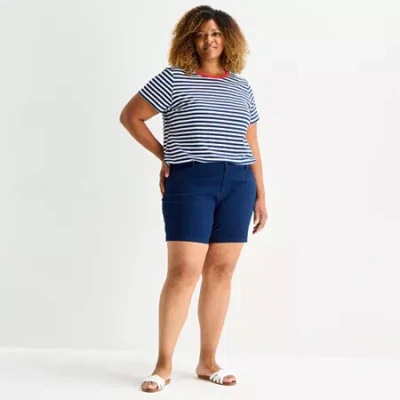 St. John's Bay Womens 6" Mid Rise Plus Chino Short In Blue
